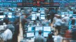 © Generative AI - Busy stock trading floor with traders analyzing market data on multiple computer screens