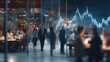 © Generative AI - Modern restaurant with blurred patrons and financial stock market graph overlay, symbolizing business and investment