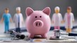 © Generative AI - Pink Piggy Bank With Miniature Medical Professionals and Stethoscopes Symbolizing Healthcare Savings and Financial Planning