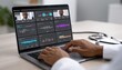 © Generative AI - Doctor analyzing complex patient data and medical charts on a laptop screen during a telehealth consultation