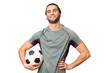 © luismolinero - Young handsome football player man over isolated background posing with arms at hip and smiling