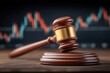 © Generative AI - Wooden Gavel and Abstract Stock Market Financial Chart Background, Symbolizing Justice and Trading Decisions