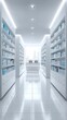 © Generative AI - Modern Pharmacy Interior with Bright Shelves Stockpiled with Products and a Clean Counter