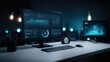 © Generative AI - Modern computer workstation displaying financial data analytics dashboard with graphs and charts on a dark background