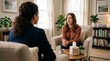 © Dmitry - Woman talking with therapist in cozy office setting during session