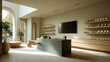 © Generative AI - Modern Minimalist Retail Store Interior with Natural Light and Shelving Display