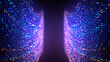 © RIHAN - Colorful neon glowing Digital data center data flow screen tech wall Information Corridor disco room