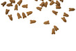 © Mukta - Scattered brown dry pet food kibble pieces isolated on Transparent background, top view with copy space for packaging or pet nutrition concept.