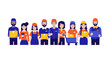 © AR99 - Diverse delivery team holding packages and equipment, cartoon style