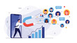 © Mahin - Modern inbound marketing strategy concept showing professional using a giant magnet to attract potential customers through mobile technology.