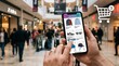 © Heshan - Hands holding smartphone with shopping app in a busy mall