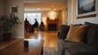 © Thares2020 - A warmly lit interior view of a modern living room featuring comfortable seating and natural wooden elements