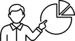 © Marjana - Title business analysis icon man pointing at pie chart representation description a black and white line drawing depicts a person gesturing towards