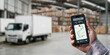 © onephoto - Logistics tracking dashboard on smartphone showing delivery route in warehouse, supporting logistics management, shipment tracking, fleet monitoring, route optimization, real time data for business op