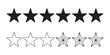 © Mukti - Six filled black stars and six outlined stars showing different rating levels for user interface or review systems.