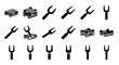 © Seth - Black toolbox icons, wrench symbols, mechanical tools, industrial equipment, 20 silhouette graphics