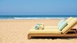 © photoplotnikov - Twin sun loungers with rolled towels facing ocean waves