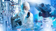 © Grispb - Biotechnology research, pharmaceutical lab. Scientist works with microscope and pipette near bioreactor, conducting sterile experiments and analyzing biological samples.