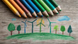 © Ps_Studio21 - Color pencil renewable energy wind turbine green energy eco friendly clean power child drawing sustainable future environmental climate