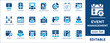 © Mst Rafiya Akter - Event management and planning vector icon set. Business conference, wedding, concert ticket, calendar, presentation and stage symbols.