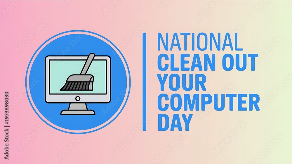 National clean out your computer day with a monitor icon and a broom ...
