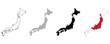 © Yasmin - Set of japan maps with different styles, including outline, textured, solid black, and highlighted region vector illustration