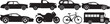 © FatemaJabin - Vehicles, transportation icons, car silhouettes, bike, motorcycle, bus, automotive