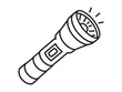 © Chan - Outline Illustration of a flashlight emitting a beam of light, Flashlight outline, handheld torch light icon isolated on white background