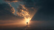 © Anton Popov - Description (180–190 chars):Silhouette of a person walking toward bright light through dark clouds, symbolizing hope, recovery and mental health journey, inner strength, overcoming anxiety and findin