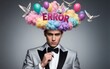 © joeycheung - Man in tuxedo with 'ERROR' cloud above head balloons and doves flying