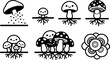 © DesignVectX - Black and white cute mushrooms growing stages vector art