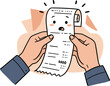 © Aura Visuals - Hands holding a receipt showing a shocked expression on a blank background in hand drawn style illustrating financial stress and unexpected expenses