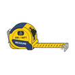© Ray - Yellow and blue tape measure with a retractable metal tape, featuring 5M / 16FT and MEASURE text, and a LOCK symbol.
