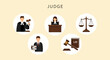 © Faisal - 1 set icon of Judge gavel and law symbols.