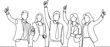© MDROBIUL - Continuous one line drawing group of young happy businessmen and businesswomen giving thumbs up gesture together. one line art icon drawing vector