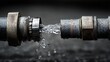 © Mimi - Industrial metal pipes are separated while water forcefully sprays across the gap in a high-speed capture against a dark moody background with sharp detail