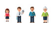 © delik - Flat design vector characters showing different generations and life stages: child, student, adult, and senior woman