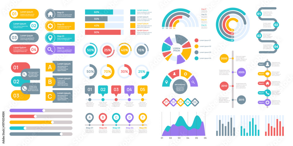 Statistic Project Layout Infographics elements. Business flowchart and timeline. Chart, graph ...