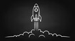 © Mujhid_Muneer - Simple white chalk drawing of a powerful space rocket taking off with plumes of fire and smoke trailing underneath the main engine
