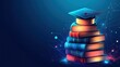 © Fauzerene - Stack of Academic Books with Graduation Cap and Glowing Digital Network Elements, Representing Modern Education Technology