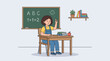 © Itbar - Young Girl Raising Hand Answering Question in Classroom Flat Vector Illustration