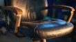 © Vaundy - backrest. Old office chair showing deep seat impression with worn armrests. lifestyle magazines, social media lookbooks, designed for lifestyle magazines and social media content.