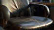 © Vaundy - backrest. Old office chair showing deep seat impression with worn armrests. lifestyle magazines, social media lookbooks, designed for lifestyle magazines and social media content.