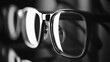 © HarStock - Close-up macro shot of modern silver-rimmed eyeglasses with clear lenses, showcasing sharp focus and reflective details in monochrome.