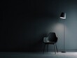 © Aswar - Minimalist dark room with a single black chair and illuminated floor lamp