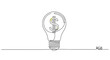 © tasnia - A single continuous black line drawing of a lightbulb with a dollar sign inside emits a subtle yellow glow on a pristine white background.