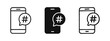 © ICONS FOR YOU - Smartphone with hashtag icon set. Social media trending and mobile content tagging symbols in outline, solid, and hand-drawn styles.