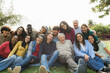 © DisobeyArt - Group of multigenerational people smiling in front of camera - Multiracial friends of different ages having fun together - Main focus on center people faces