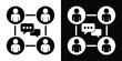 © bibin - Vector icon of four people connected in a network with speech bubbles. Represents team collaboration, social media networking, group chat, and professional business communication.