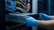 © Raj - Technician installing server hardware in data center network infrastructure maintenance cybersecurity system management and IT support concept